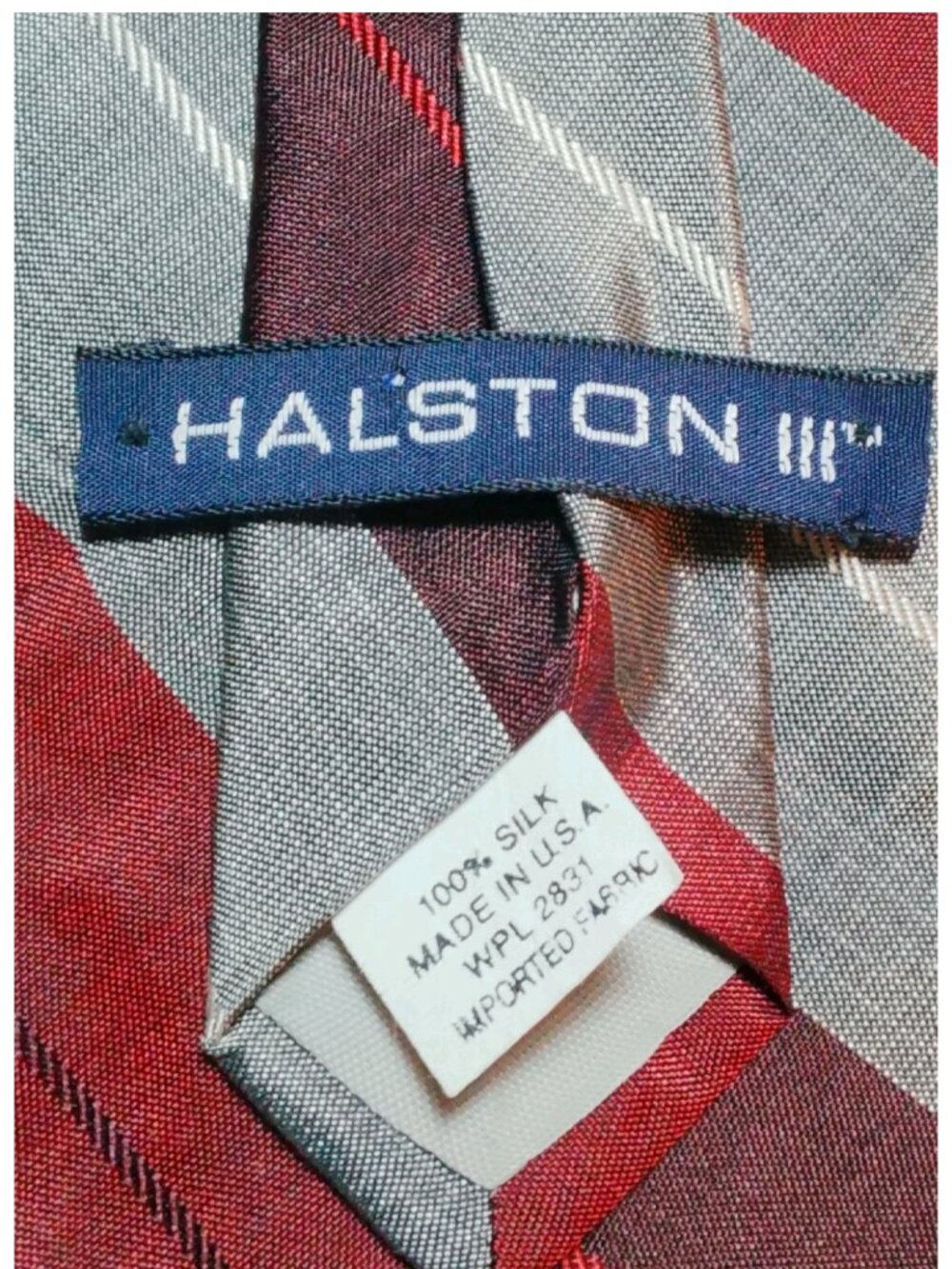 Halston III Vtg 1980s Striped Regimental Textured Metallic Shimmery Silk Tie USA - Picture 7 of 8